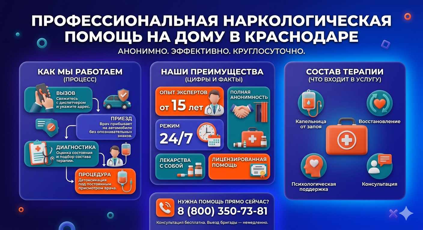 Инфографика о принципах лечения алкоголизма на дому в Бураево: этапы вызова нарколога, преимущества анонимной детоксикации и состав медицинской помощи.